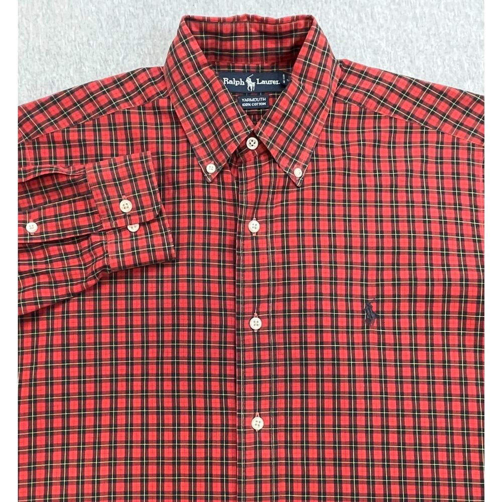 Ralph Lauren Shirt Men 15 - 32/33 Buffalo Plaid 100% Cotton Button Down Pony